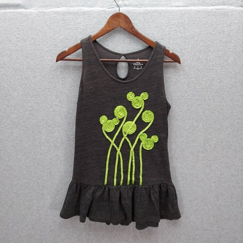 Disney Parks Womens Sleeveless Peplum Top With Mickey Mouse Floral Embroidery In